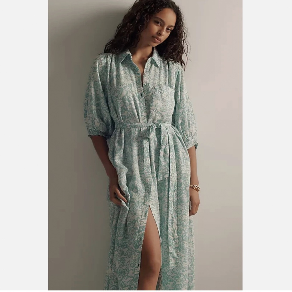 Anthropologie Irene Linen Shirt Dress by Maeve Large Petite